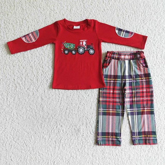 Venta al por mayor, conjunto de luces navideñas para niña, conjunto bordado para niños, pantalones a rayas de manga larga rosa, ropa de dormir, pijamas para niños pequeños