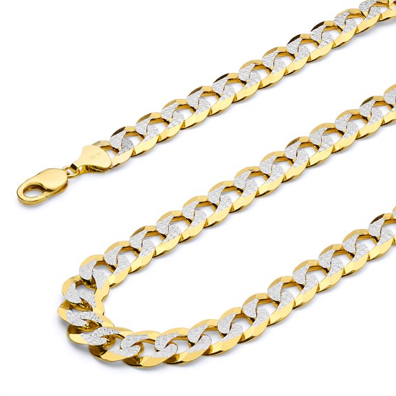 Wellingsale 14k Yellow Gold Polished Solid 14mm Cuban White Pave Diamond Cut Chain Bracelet - 9"