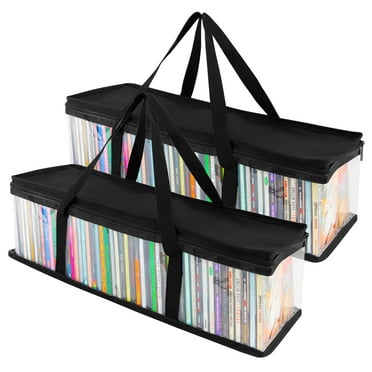 CD Storage Bags (2 Pack) - Transparent PVC Media Storage - Water Resistant CD Holder Case with Handles - Clear Plastic Carrying Game Bag Storage for CDs, Albums, Video Games, Books - Stock Your Home