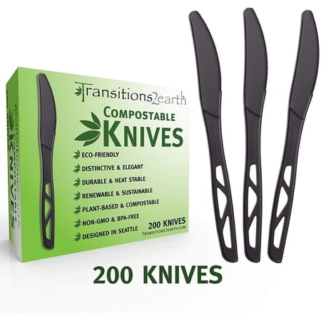 Transitions2earth Compostable Knives - Made from Corn - Box of 200 - Black - Large - Heavyweight