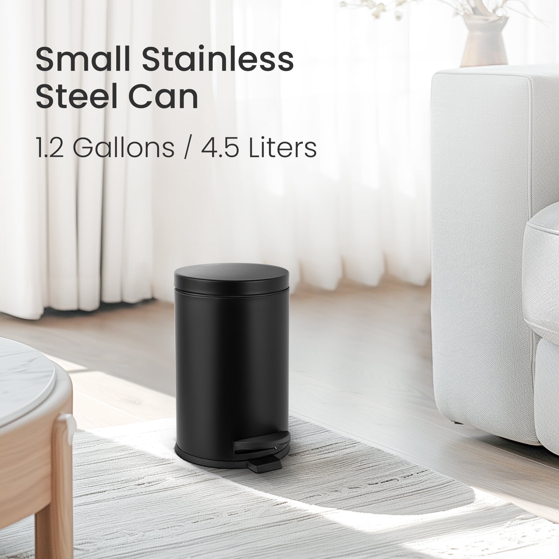 Cesun 4.5 Liters / 1.2 Gallons Bathroom Garbage Can with Lid, Mini Round Wastebasket, Black