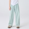 thumbnail image 2 of Lenpel Girls' Summer Pants Lightweight Casual Elastic Waist Wide Leg Pants Loose Lounge Trousers with Pockets 4-15 Y, 2 of 5