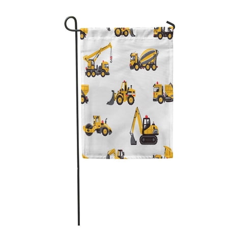 SIDONKU Road Roller Tractor Backhoe Loader Bulldozer Garbage Truck Concrete Hauler Garden Flag Decorative Flag House Banner 28x40 inch