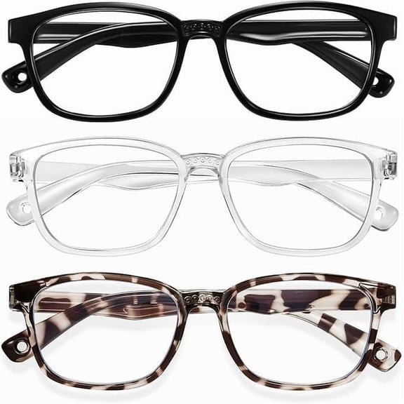 Blue Light Glasses for 3 Pack Anti Glare & Eye Glasses TV Phone Tablets UV Protection Glasses for Boys Girls 3-10 (Black Transparent Leopard)
