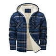 thumbnail image 4 of Flannel Hooded Jacket for Men Big and Tall Plaid Sherpa Thermal Lined Shirt Jacket Navy S, 4 of 5