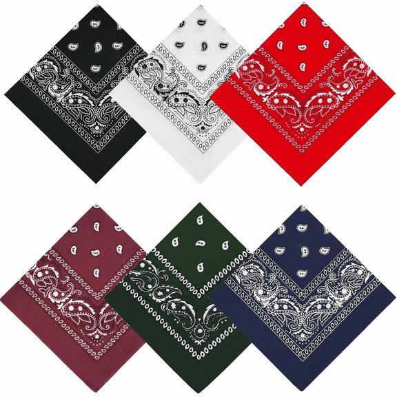 6 Pcs 100% Cotton Bandanas,Soft great colors 21 x 21 inches for Women and Men