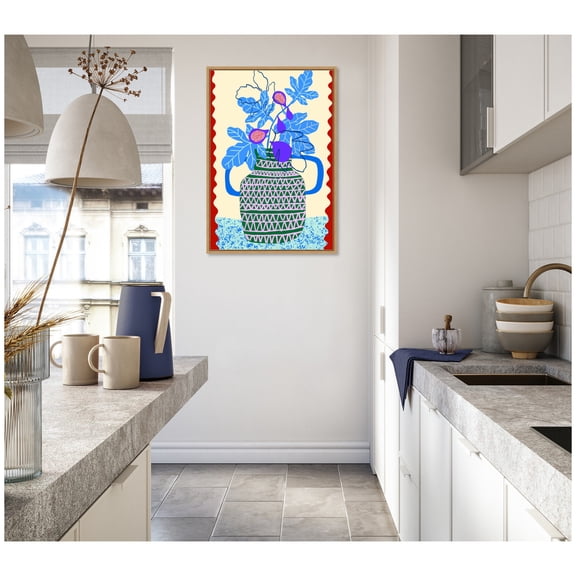 Kate and Laurel Framed Canvas Wall Art Print Sweet Fig Pot by Teresa Rego, 23 x 33 Sylvie Natural Frame, Modern Contemporary, Abstract Art for Wall Decor