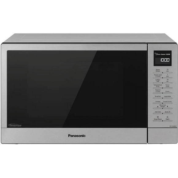 Horno microondas compacto Panasonic NN-SN68KS con potencia de 1200 W, cocción con sensor, botón de palomitas de maíz, descongelación rápida en 30 segundos y turbo, 1,2 pies cúbicos, acero inoxidable