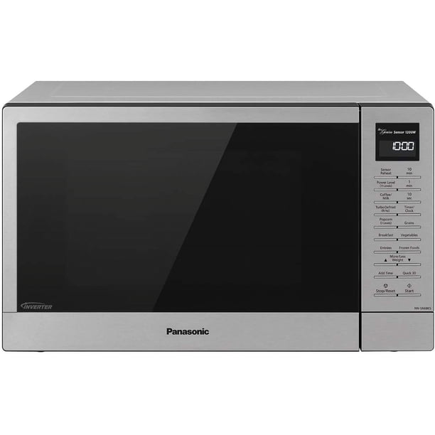 Horno microondas compacto Panasonic NN-SN68KS con potencia de 1200 W, cocción con sensor, botón de palomitas de maíz, descongelación rápida en 30 segundos y turbo, 1,2 pies cúbicos, acero inoxidable