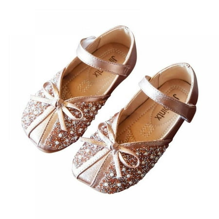 

Girl s Soft Soled Rhinestone Fashion Leather Shoes Bowknot Non-slip Single Shoes