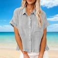 thumbnail image 6 of Ichuanyi Womens Cotton Button Down Shirt Casual Short Sleeve Loose Fit Collared Linen Hem Fringe Blouse Tops with Pocket,Button On Shirt, 6 of 10
