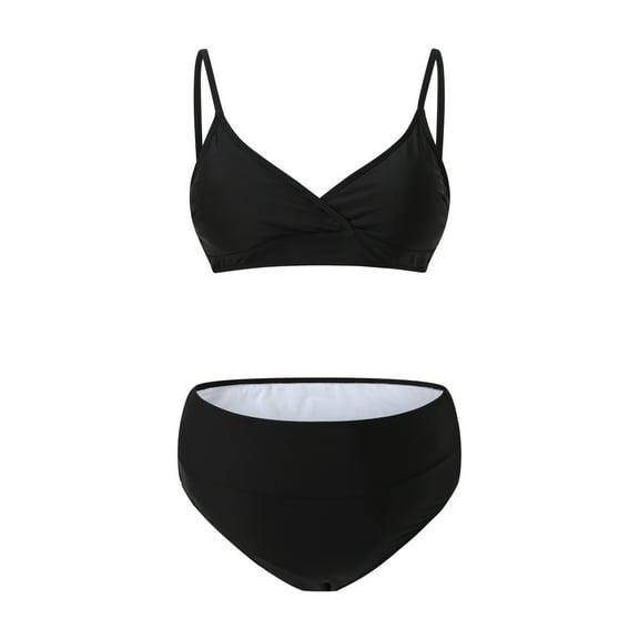 Celivon Maternity High Waist Bikini Swimsuit 2 Piece Bathing Suits Spaghetti Strap Deep V Swimwear