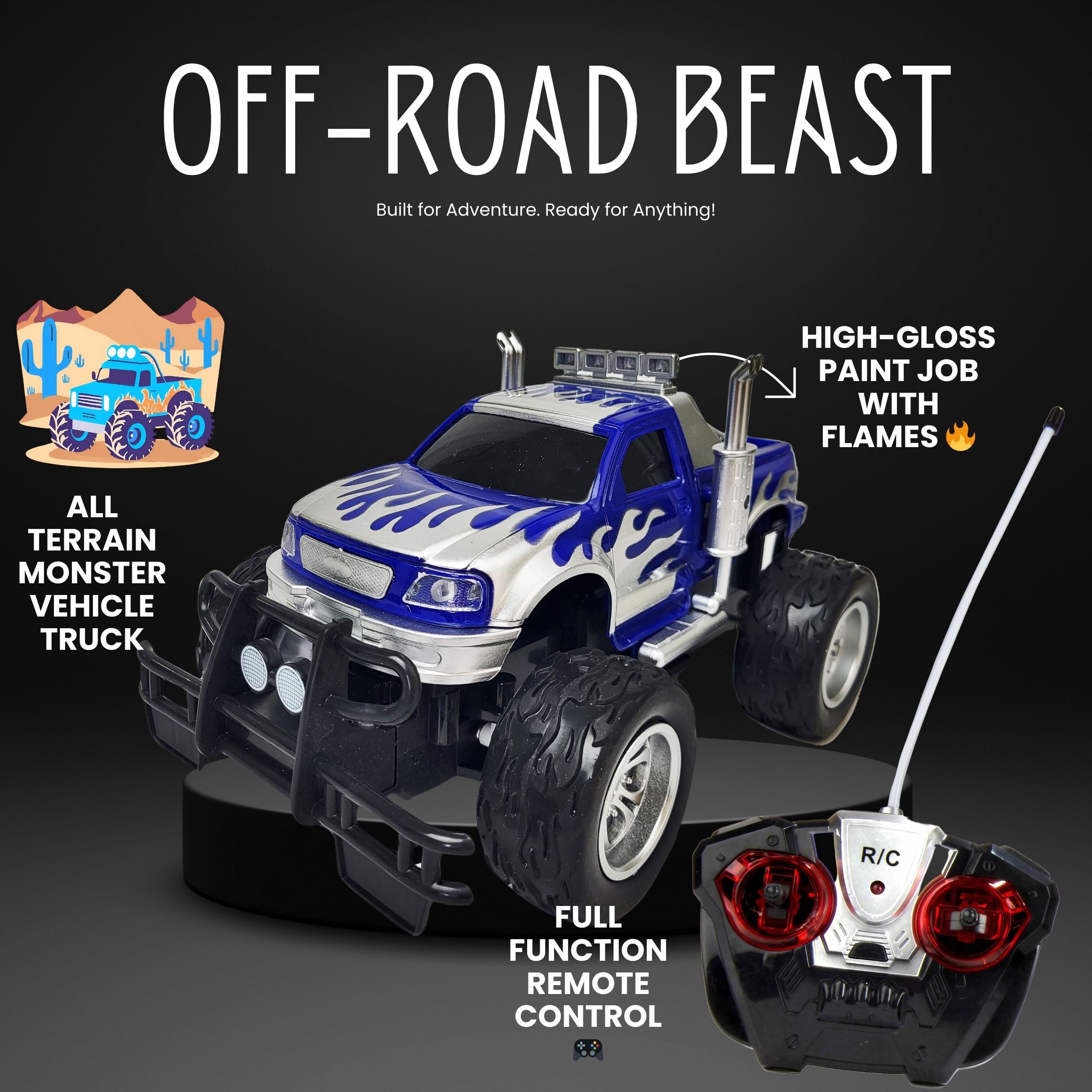 BLUE BLOCK Remote Control Full Function Extreme Flame Monster Truck