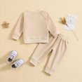 thumbnail image 4 of TOWED22 Toddler Baby Boy Girl Fall Winter Outfit Checkered Patchwork Long Sleeve Sweatshirt Pullover Tops Jogger Pants 2Pcs Clothes Set Size:12-18 M,Color:Beige, 4 of 6