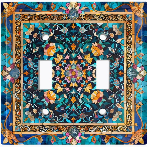 Metal Light Switch Wall Plate Outlet Cover (Printed Image of Intricate Floral Mosaic - Double Toggle)