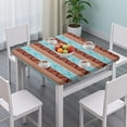thumbnail image 3 of Blue and Brown Geometric Pattern Square Fitted Tablecloth with Elastic Edge,Square Table Cover,Washable Elastic Table Cover for Home Kitchen Party Decor 34"x34", 3 of 6