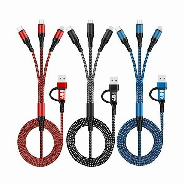 wonima11 Multi Charging Cable (3Pack,4ft) 6 in 1 USB A/C to USB C/Micro USB/i-P Connector Multiple Charger Cord for Cell Phone/IP/Galaxy/PS/iPads and More
