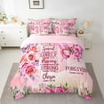 thumbnail image 2 of Erosebridal Pink Butterfly Bed in a Bag Twin size, Inspirational Quotes Bedding Sets, Rose Floral Decor, 7pcs, 2 of 5