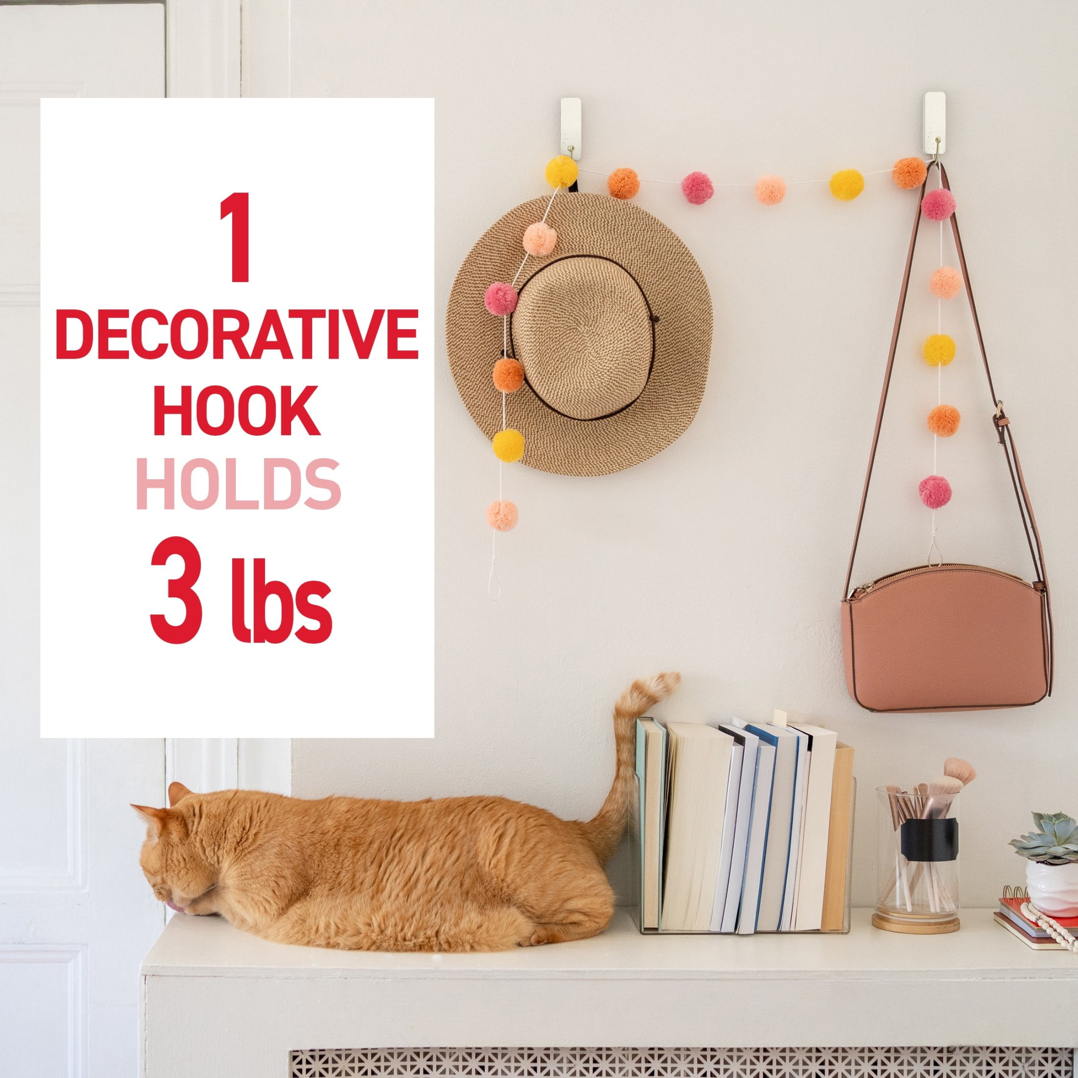 Command Medium Decorative Hooks, Cream Speckle, Holds 3 lbs., 2 Wall Hooks, 4 Strips