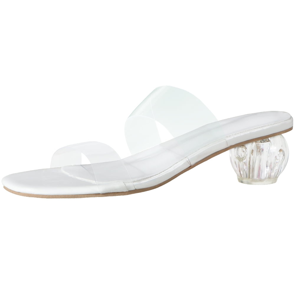 4how 4how Womens Clear Heeled Slide Sandal Slip On Lucite Mule 