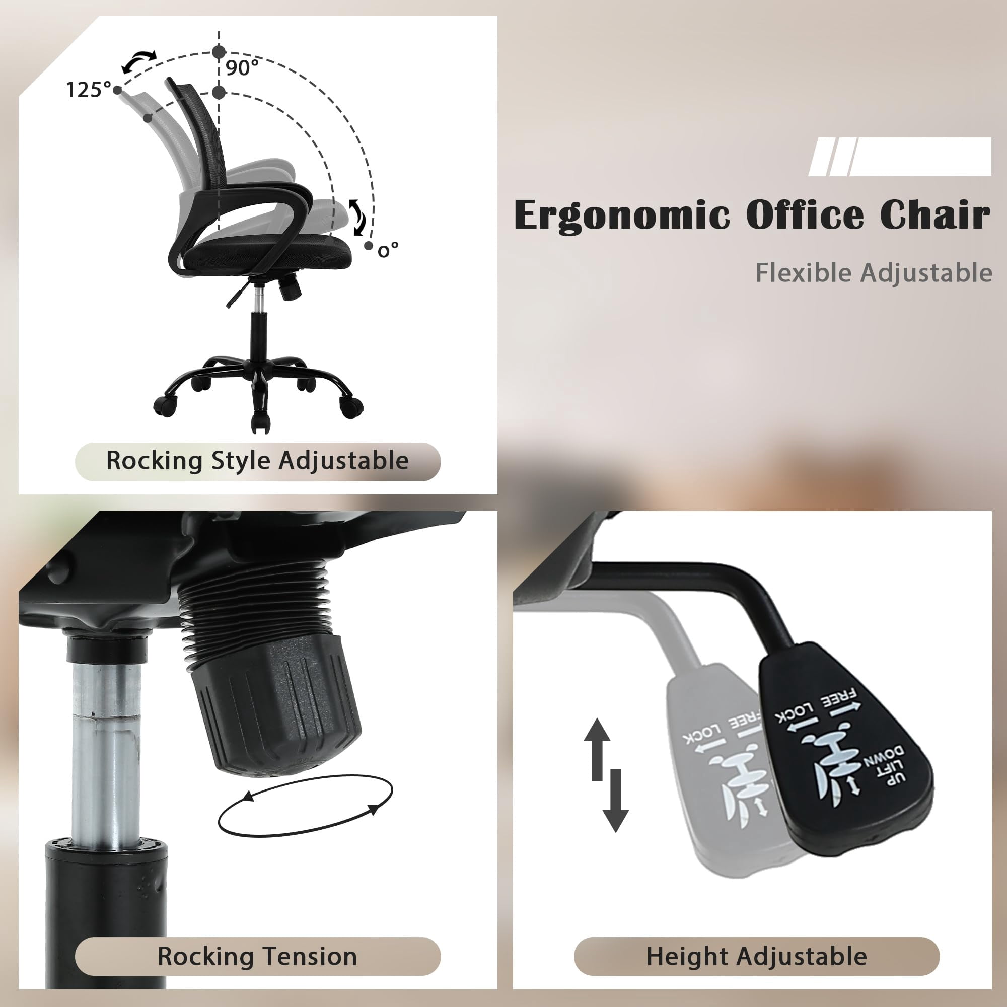 CL.HPAHKL Ergonomic Office Chair Set of 2, Mesh Computer Desk Chair with Mid-Back Support & Armrests, Adjustable Height Swivel Task Chair for Home Office, Study, Gaming, Black