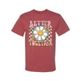 thumbnail image 2 of Wild Bobby Retro Better Together Daisy Smiley Face Checkered Background Vintage Men Tee, Vintage Heather Red, 3X-Large, 2 of 6