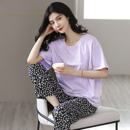 

QWZNDZGR Spring Summer Elegant Floral Womens Pajama Sets Sexy Black Nightwear Casual Pyjama Long Pants Sleepwear Suits Homewear Fashion