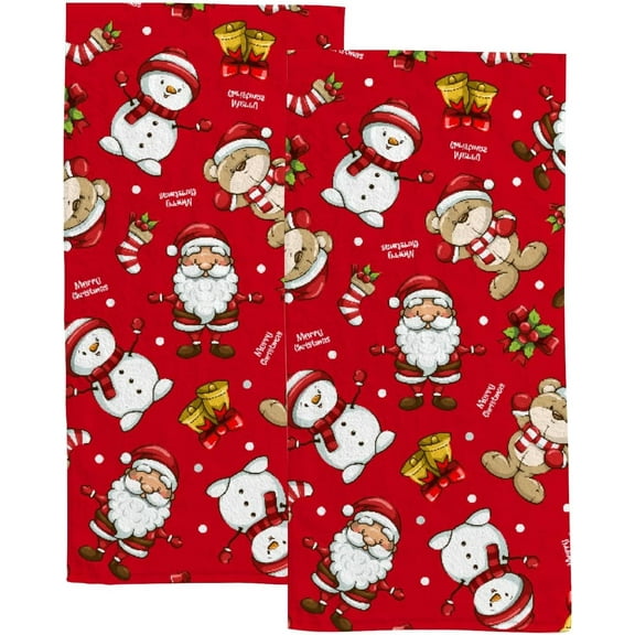 Coolnut Fingertip Hand Towels, Set of 2 Pcs Christmas Santa and Bear Absorbent Face Bath Towels for Bathroom Kitchen, 30"x15"