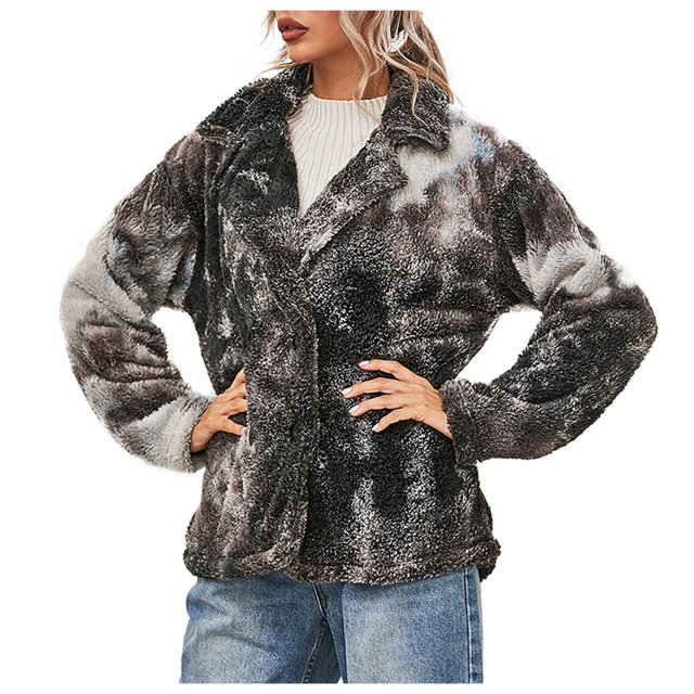 Chaqueta acolchada con solapa cruzada y botones de manga larga con estampado de teñido anudado para mujer Fridja BV0+4234