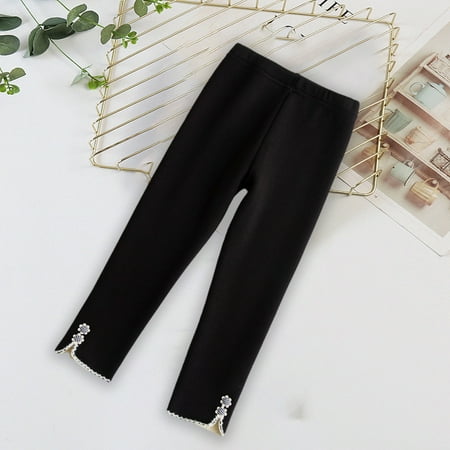 

Jacenvly Winter Pants for Kids Clearance Soft Warm Girl Knit Leggings New Style Winter Girls Fleece Lined Leggings Elastic Cotton Pants Suitable for 3-10 Years Old Black
