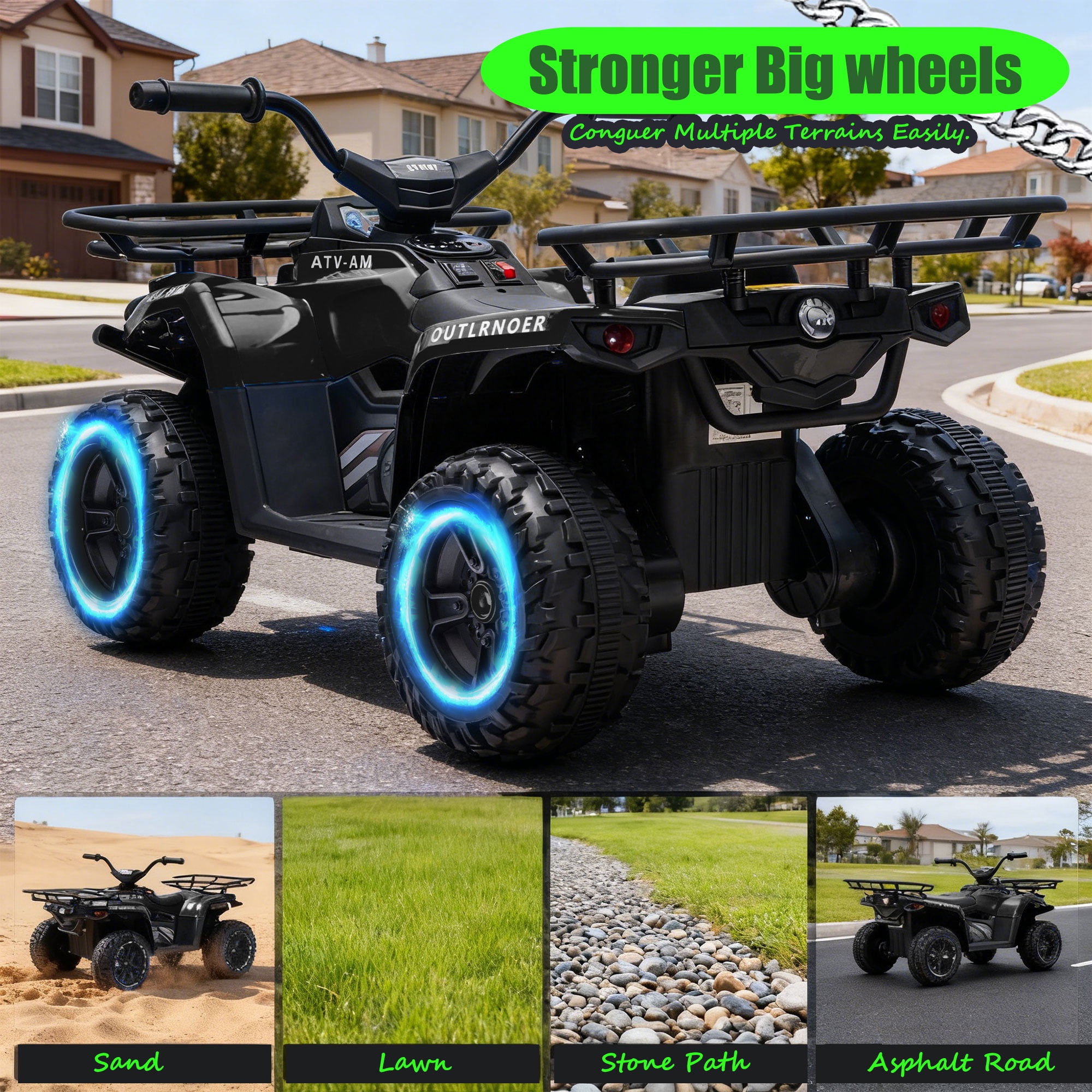iYofe 24V Big Kids Ride on ATV Quad, Electric 4 Wheeler for Kids 3-6 with Battery Display, Anti-Slip Tires, LED Headlights, Bluetooth, MP3, Storage Racks, Gifts for Birthday & Christmas, Black