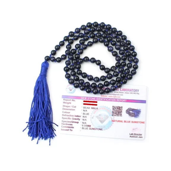 Natural Crystal Blue Goldstone mala Natural Crystal Stone 6 mm 108 Beads
