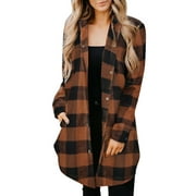 Aleumdr womens Plaid Shirt Long Sleeve Outerwear Collar with Pocket Tops Button Down