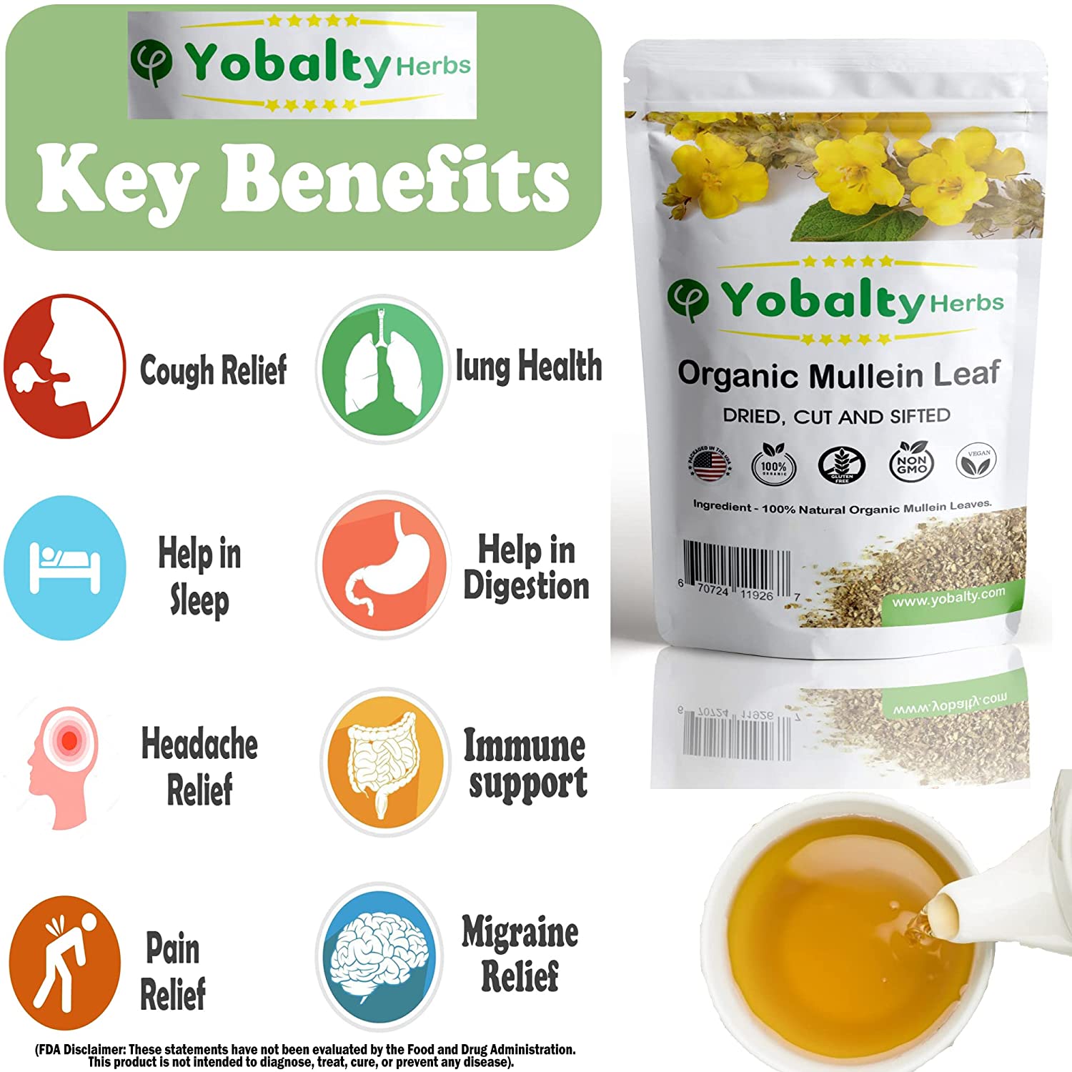 Buy Mullein Leaf Organic, Mullein Tea 1 oz, Vegan Tea Loose Leaf, Dried