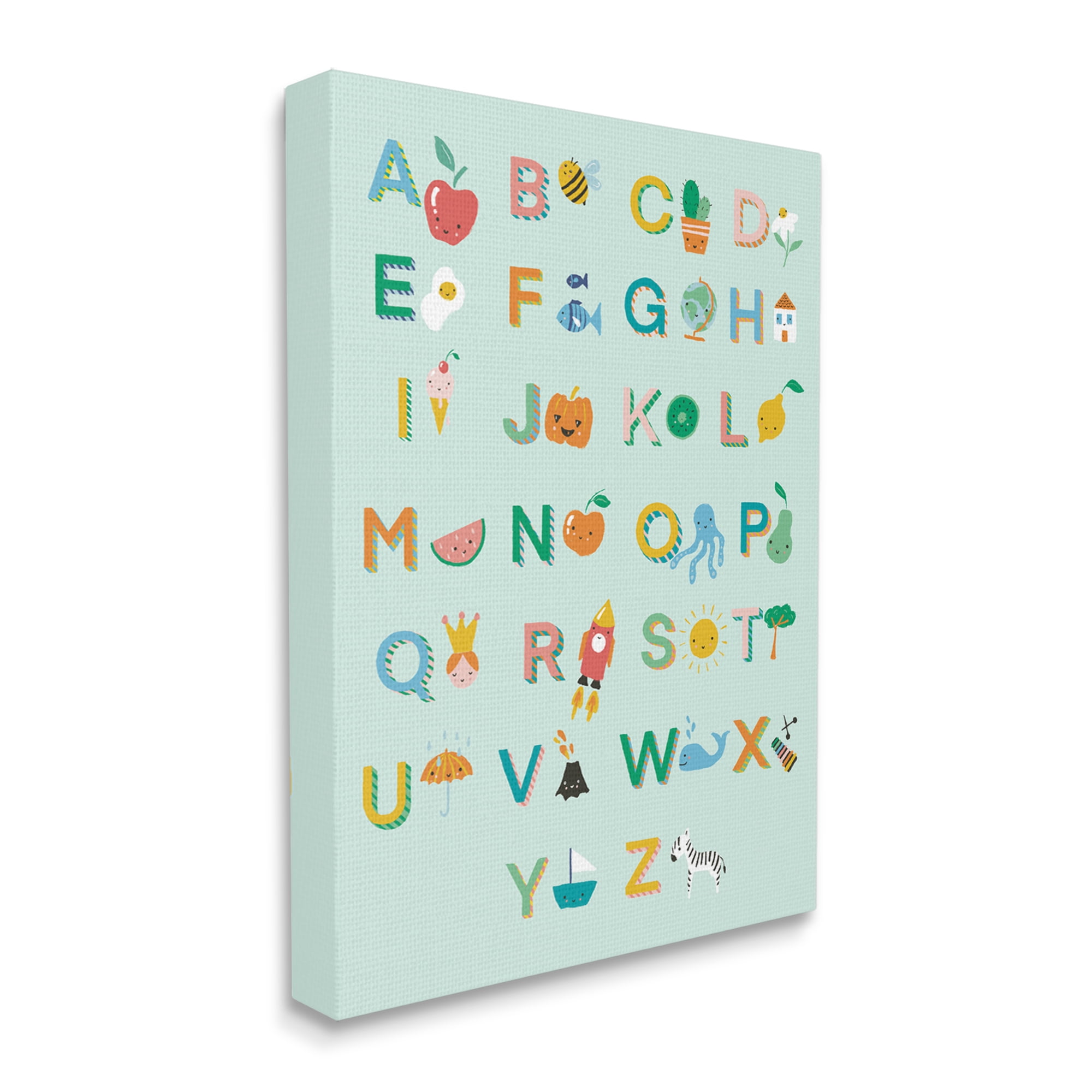 Stupell Industries Alphabet Chart on Mint Green Typography Painting Gallery Wrapped Canvas Art Print Wall Art, 24 x 30
