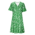thumbnail image 5 of Tnhcen Women's Summer Floral Print Dress, Deep V - Neck Short Sleeve Elegant Wrap High Slit Plus Size (S - 2XL) Stretchy Casual Swing Dress, 5 of 7