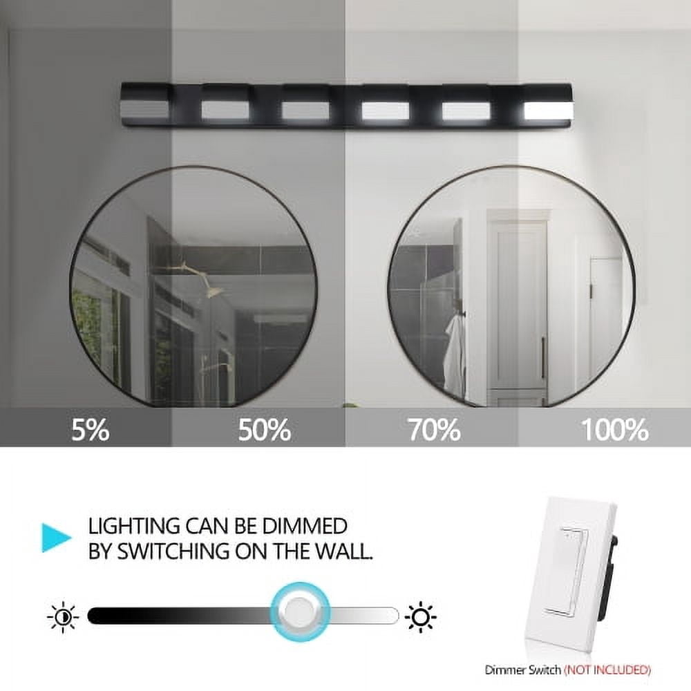 Hi-LIGHTS,6-Light Modern Bathroom LED Vanity Light With Acrylic Lampshade,Bathroom Wall Lighting for Bathroom,Dressing Room,Bedroom,Living Room(Black)