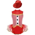 thumbnail image 2 of TiaoBug Sequins Jumpsuit for Girls Jazz Dance Performance Outfit Sleeveless Striped Tutu Dress with Sequin Hat Red 10, 2 of 6