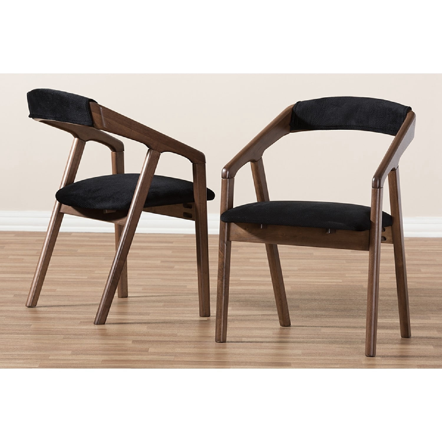 Baxton Studio Wendy Mid-Century Modern Black Velvet and Walnut Medium Brown Wood Finishing Dining Chair (Set of 2)