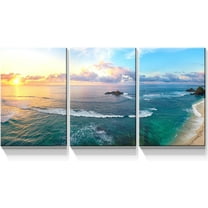 3 Panels Beach Pictures Wall Art Blue Sea White Beach at Sunrise Pictures Print on Canvas Beach Wall Decor Beach Paintings for Home Decor Stretched and d Easy to Hang - 16"x24"x3 Panels