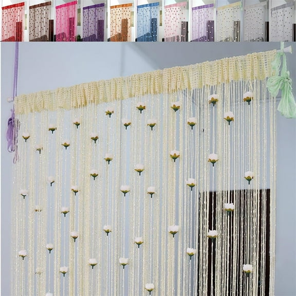 Boho Rose String Curtain - Decorative Beaded Door Curtain with Roses & Fringe Tassels - Room Divider for Home, Wedding & Coffee Shop - Window & Doorway Privacy Screen Decor