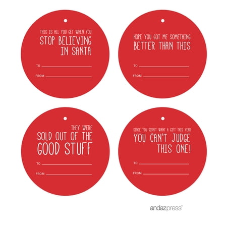 Red Funny & Witty Christmas Round Circle Gift Tags, 24-Pack