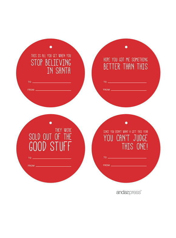 Red Funny & Witty Christmas Round Circle Gift Tags, 24-Pack