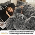 thumbnail image 3 of LIFEREVO 3 Pieces Luxury Plush Shaggy Faux Fur Duvet Cover Set Furry Bed Set(1 Fluffy Fuzzy Comforter Cover + 2 Pompoms Fringe Quilted Pillow Shams), Zipper Closure, Queen Size, Ombre Black, 3 of 7
