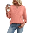 thumbnail image 4 of WIHOLL 3/4 Length Sleeve Summer Tops for Women Trendy Blouses V Neck Lace Shirt Beach Vacation Cruise Outfits, 4 of 11