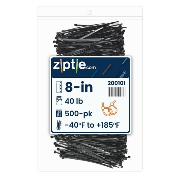 ZipTie.com Attache de Câble Multi-Usage Noir 8 Pouces, Résistance à la Traction 40 Lb, Type 21, Lot de 500
