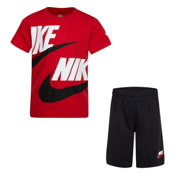 Boys 4-7 Nike Big Double-Logo Graphic Tee & Logo Shorts Set Color: Red Black Size: 6