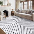 thumbnail image 2 of HIWEAVER Modern Geometric Striped Non Slip Area Rug for Living Room Washable 4' x 6' Non Shedding Neutral Indoor Decor Carpet, White/Black, 2 of 7