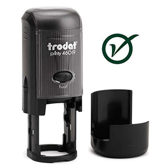 Round Teacher Stamp, Secondary School, 3/4" Self-Inking Rubber Stamp - Circle Check - Green Ink
