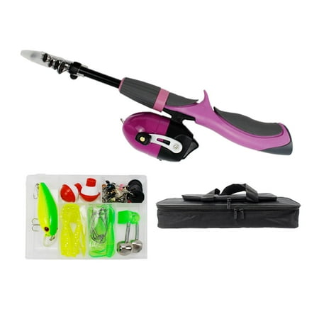 Kids Fishing Pole Spincasting Reel Travel Tote Fishing Rod and Reel Combos Line for Starter Boys Pink